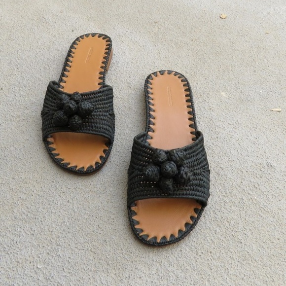 black raffia sandals